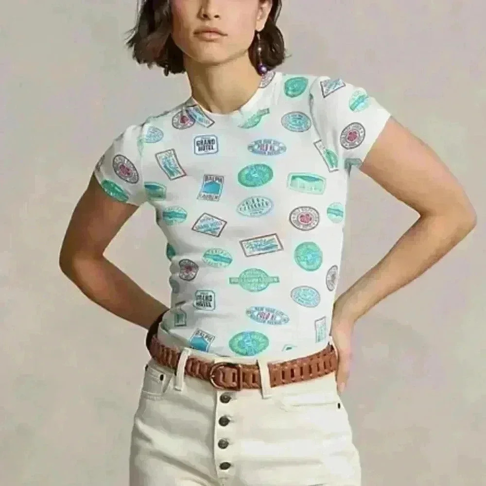 NWT Travel Motif Ribbed Cotton Tee by
Polo Ralph Lauren Sz XXS